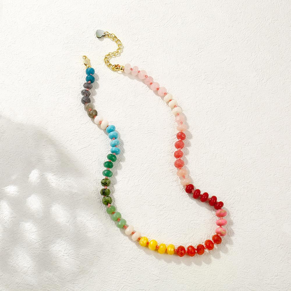 Handmade Natural Stone Colorful Beaded Clavicle Necklace Beach Vacation Style