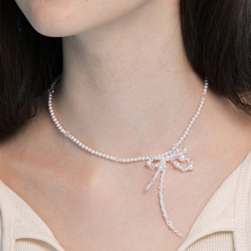 VINTAGE HOLLYWOOD White Blossom Ribbon Necklace_VH2412NE008M