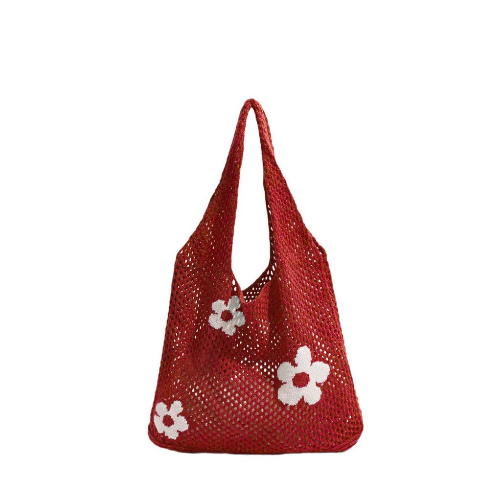 Summer Large Capacity Knit Women Shoulder Bags Flower Hollow Design Ladies Shopping Handbags Simple Casual Girls Vest Bag Tote