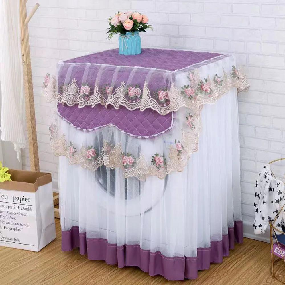 Romantic Lace Washing Machine Cover Dustproof Dryer Dust Cover Embroidery Floral Home Decor Protector Washing Machine Covers