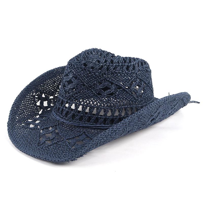 Cappelli da cowboy in paglia da spiaggia, traspiranti, con tesa larga, da uomo e da donna, estivi, intrecciati a mano, con protezione solare