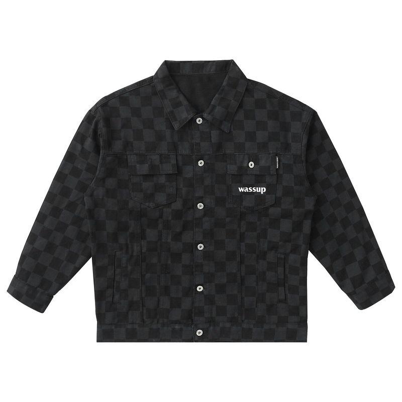 

Wassup Corduroy Denim Outwear Men Fashion Brands Fall and Winter Heavy Weight Letter Fashion Brand Fleece-lined Couple Jacket Tops Black Plaid Letters L