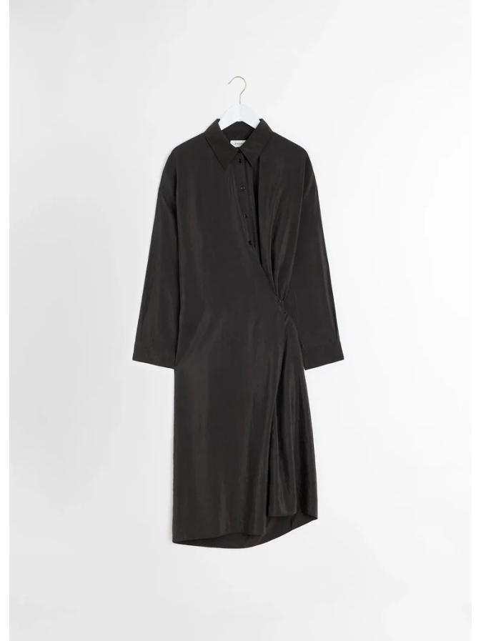 Aktuelles Lemire Frühjahrsankunft Lockerer Revers Diagonale Knöpfe Langarm Hemdblusenkleid für Damen