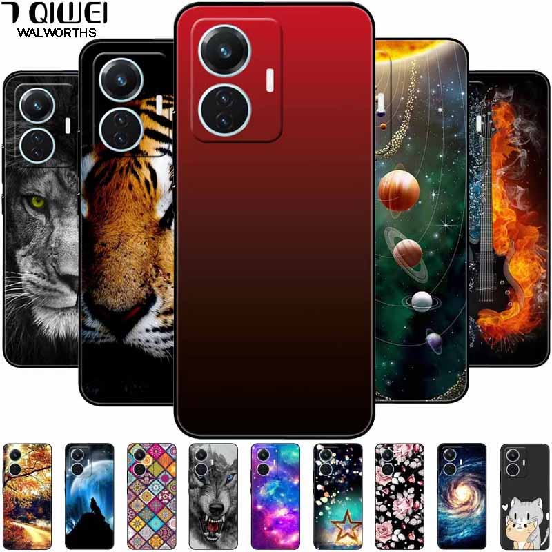 For Vivo T1 4G Case V2153 Covers TPU Black Silicone Starry Moon Cover for Vivo T1 44W Case Shockproof Soft X100 Pro Shells
