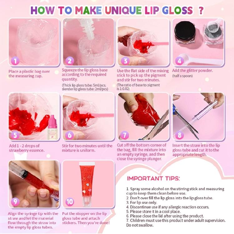 Handcraft Lip Gloss Kits Set with Accessories for Girl and Tweens Moisturizing Glitters Lip Kits for Creative Project