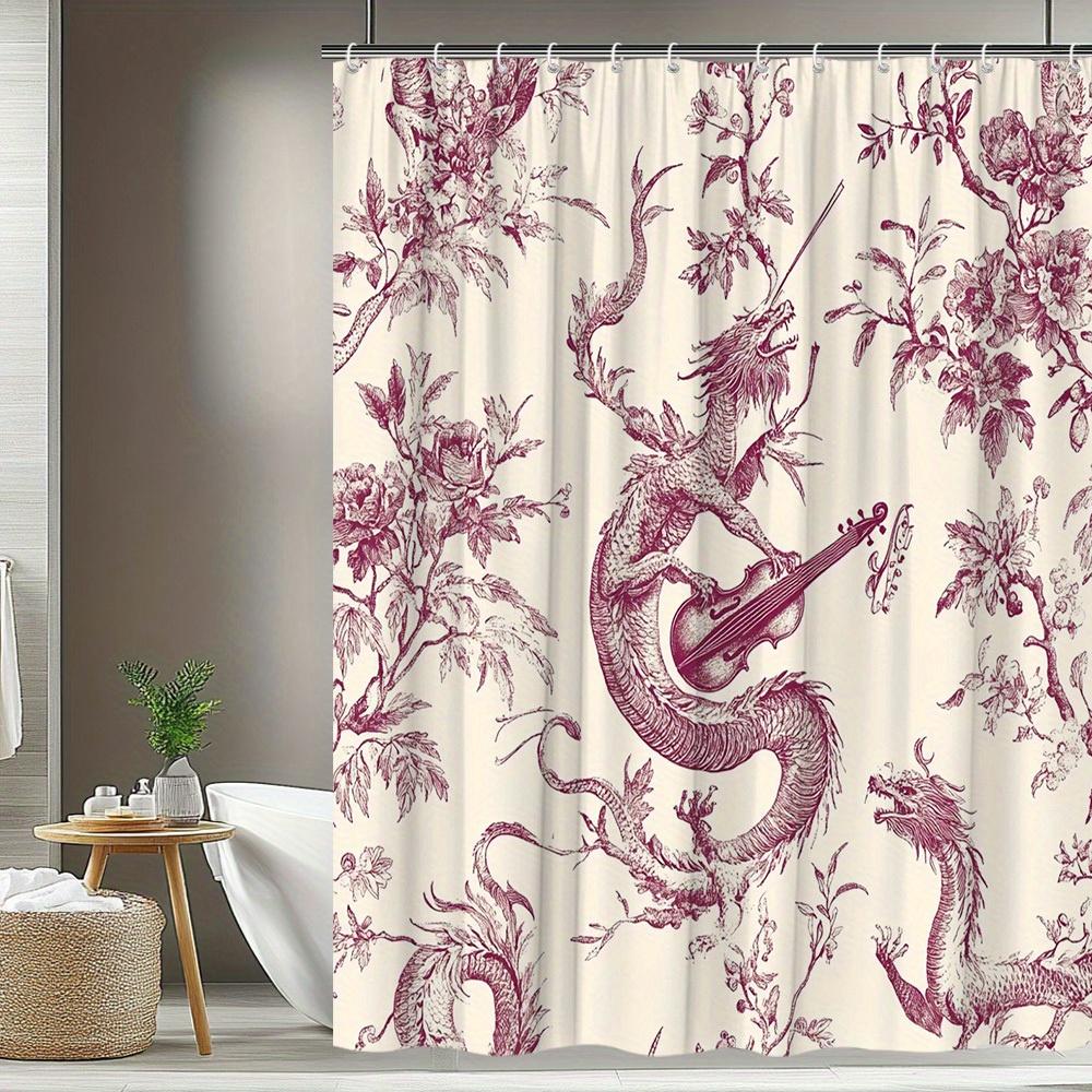 

1pc Chinese Dragon Theme Shower Curtain with Animal and Floral Patterns, Creating a Unique Medieval Style to Add Artistic Touch 90x180cm