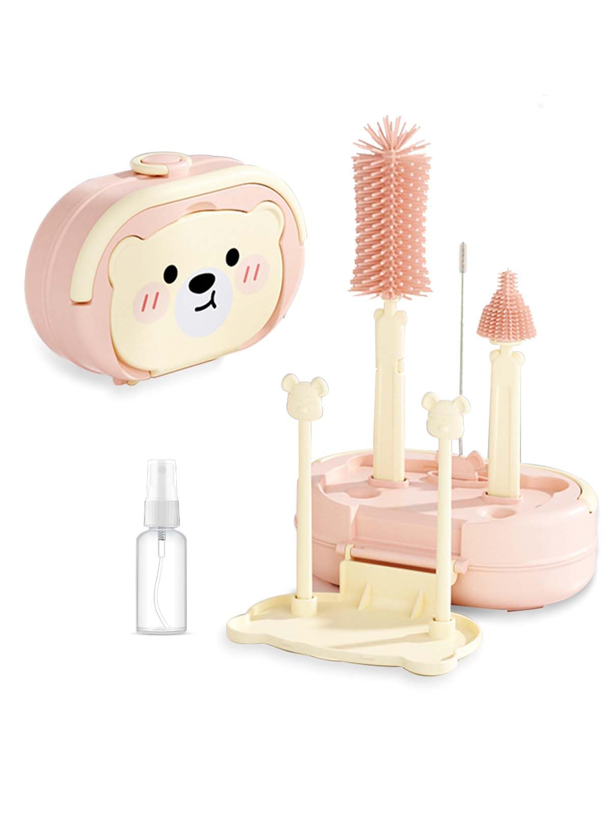 

YAJOJO Портативный набор щеток для бутылок, Розовый - Включает набор для чистки детских бутылочек, сушилку и щетку для чистки бутылок для воды, силикон и ПП