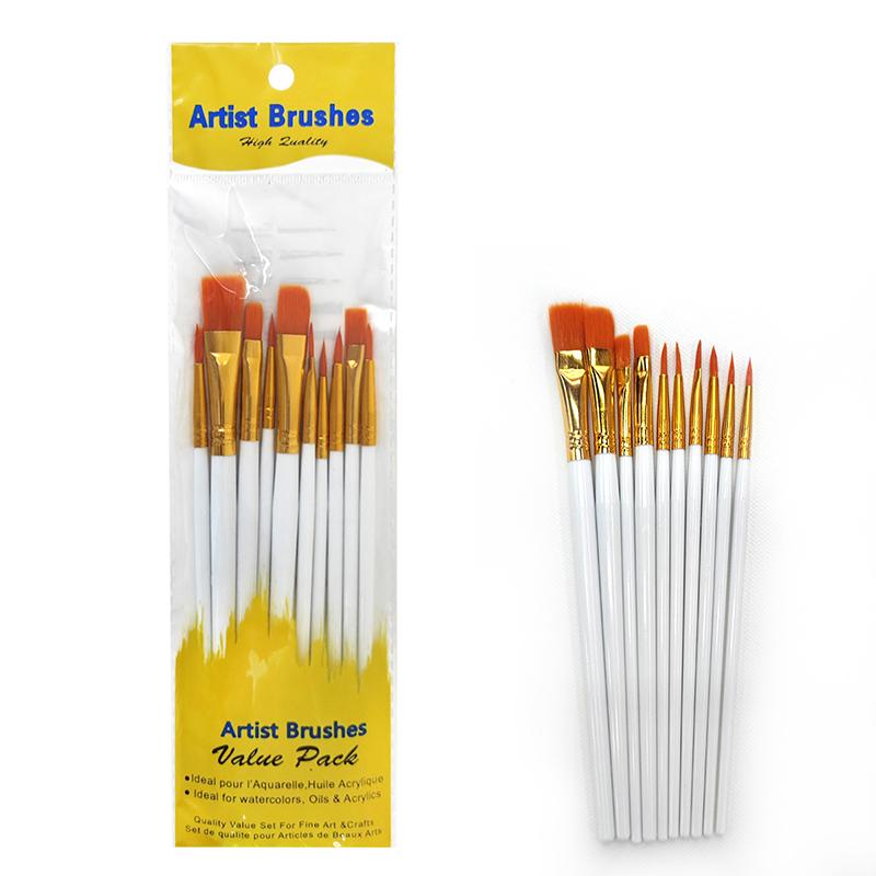10Pcs Professional Artist Paint Brushes Set Multi-Functional Nylon Round Pointed Flat Tips Hook Line Paint Brush