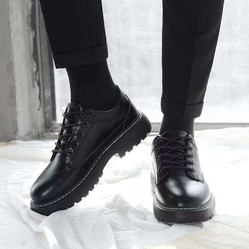 Men s British Style Leather Low-Top Formal Shoes with Thick Sole 43 чёрный