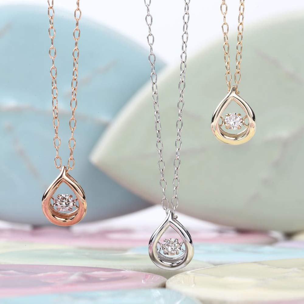 PLUSTER Dancing Stone Necklace with K10 Teardrop Diamonds and Crossfor White Box A perfect Day or birthday Eligible for Plaster Gold, Women's [Gift