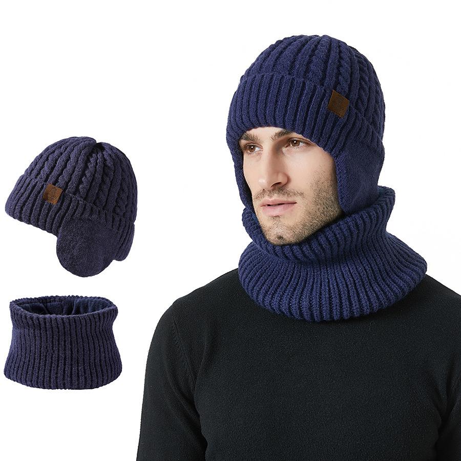 Winter Men's Women's Knitted Hat Scarf Two-piece Twist Ear Protection Warm Cap