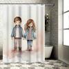 Simple and Elegant Cute Couple Shower Curtain - Watercolor Design, Waterproof & Mildew-Resistant for Bathroom Decor
