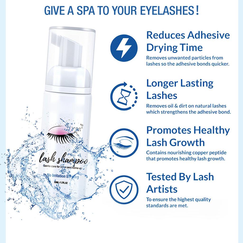 50ml Čistič řas Šampon na prodlužování řas Štěteček Pěna Čistič řas pro prodloužení & Přírodní řasy Odličovač Salonové Domácí použití