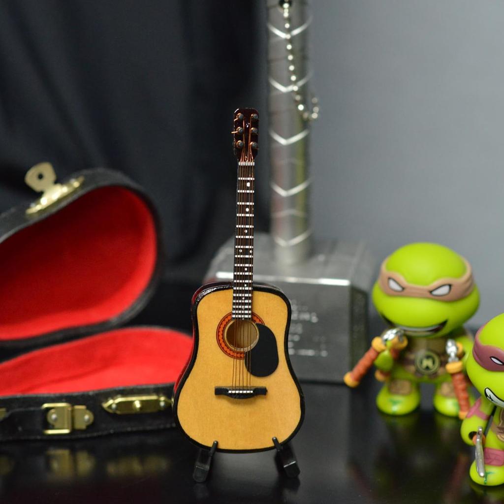 MUSIIN Miniature Guitar with Stand and 13cm Mini Acoustic Home Music Studio Desk Shelf Gift for Guitar Lovers Case, 6-String Guitar, Decoration,