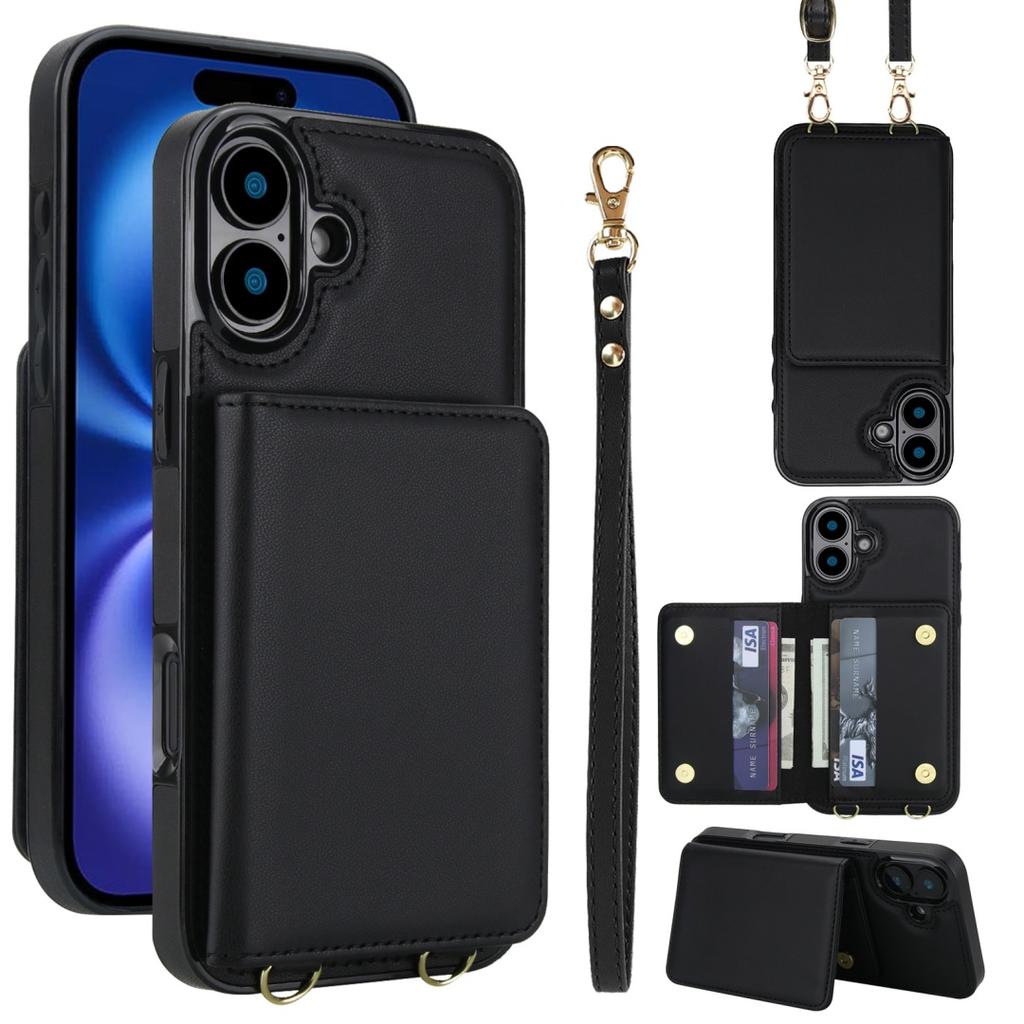 For iPhone 7 - 16 Series! 7 - Color PU Leather Multifunctional Phone Case with Card Slots, Wrist Strap, Lanyard & Kickstand