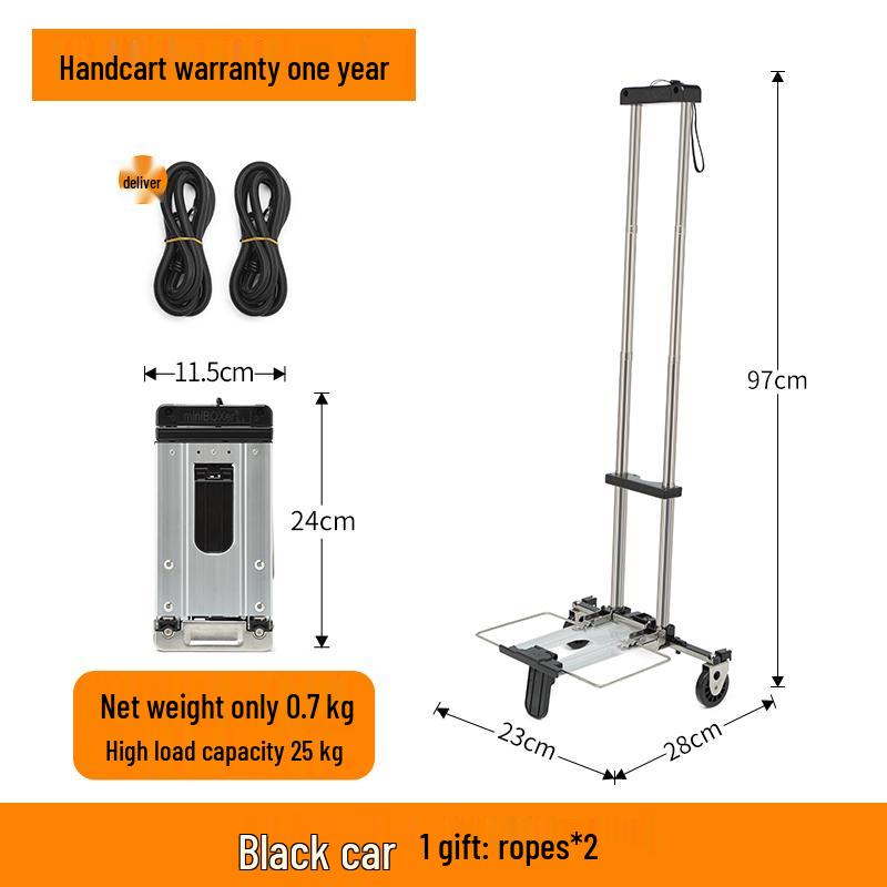 Kompakt hopfällbar vagn: Liten handkärra, Bagage- och lastvagn, Bärbar shoppinglösning.