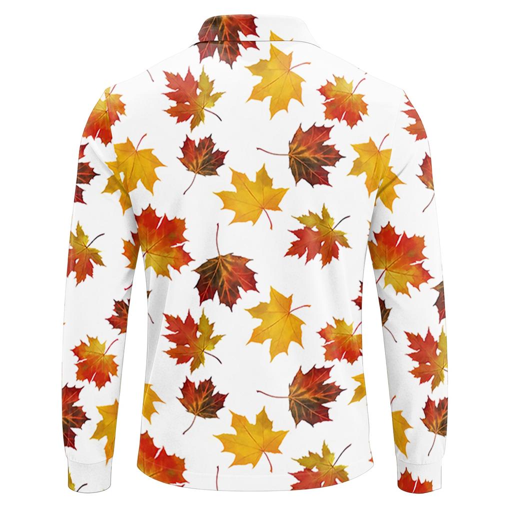 Camicia da uomo a maniche lunghe, leggera, in rete traspirante, con colletto stampato a foglia d'acero, per l'autunno