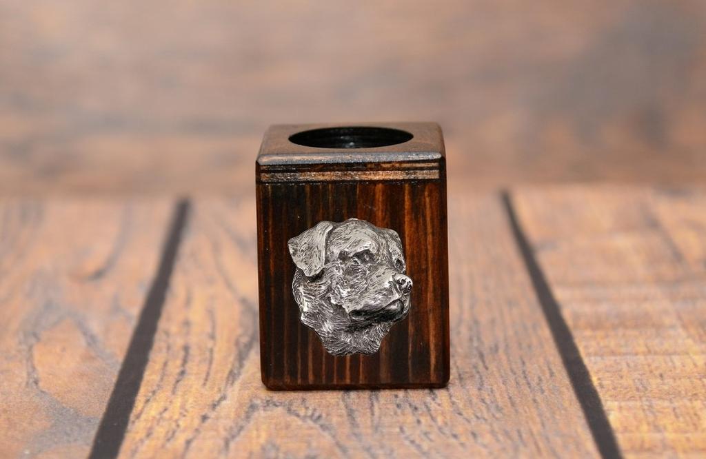 Rottweiler, Rott, Rottie II - wooden candle holder with a dog, a unique souvenir after losing a dog, a handicraft from the Art-Dog brand