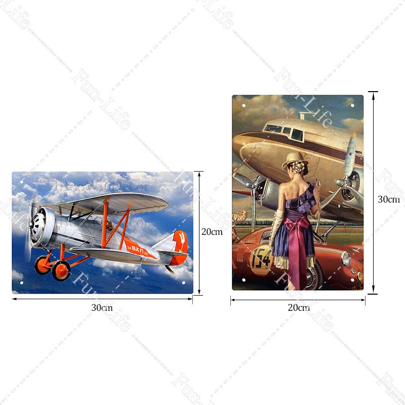 Airplane Fighter Vintage Metal Signs American Style Aircraft Wall Sticker Painting Poster Pub Bar Room Decor