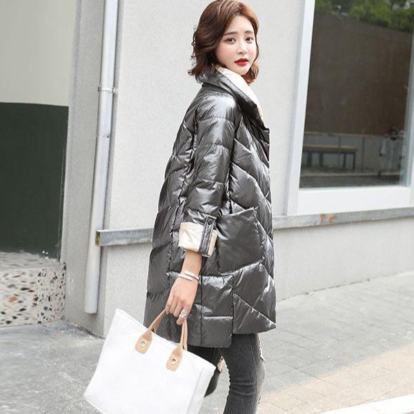 

Зимний воротник, модная корейская свободная пуховая хлопковая куртка с блестящей поверхностью, хлопковая куртка средней длины, плотное пальто для женщин 2XL серый