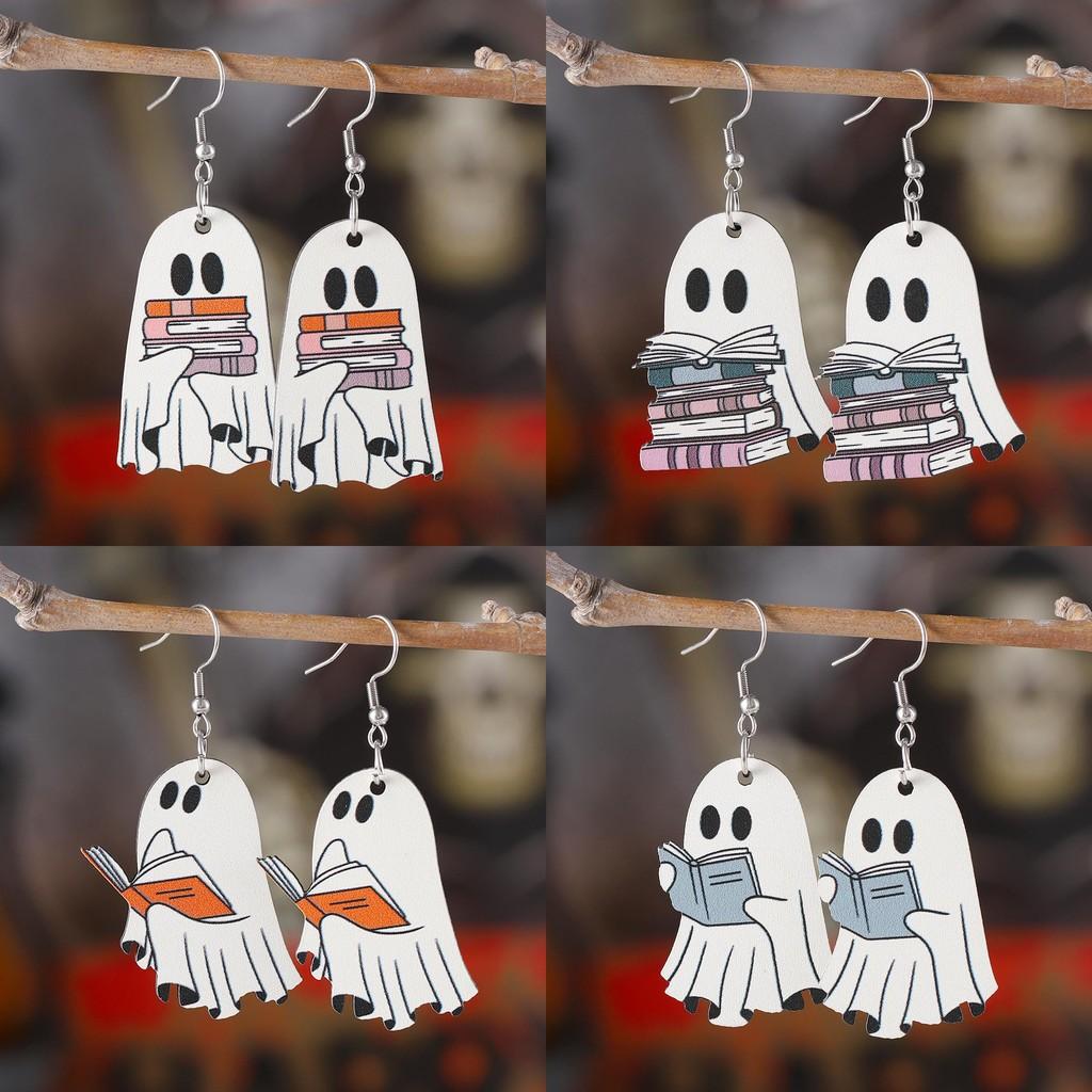 Wooden Handmade Unique Ghost Earrings Perfect For Halloween Book Lovers And Fans