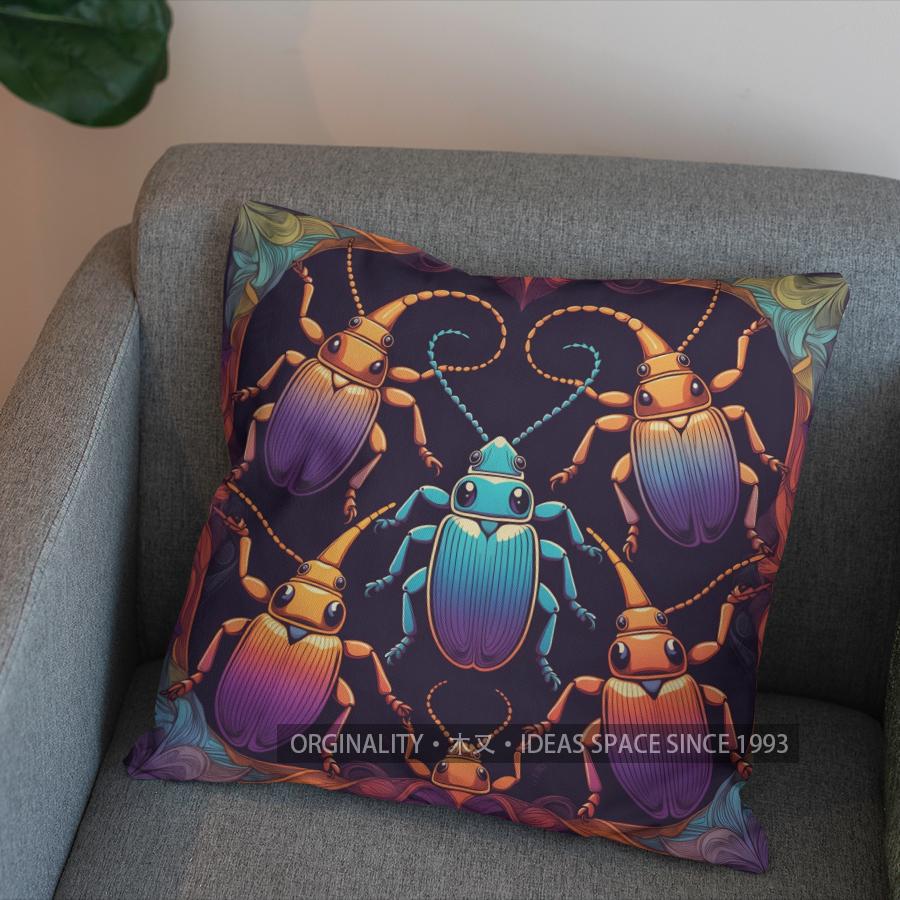 2D Colorful Beetle Pattern Digital Print Pillow Cover Pattern Cushion Cover Suitable For Sofa Bedroom Car Pillow Cover