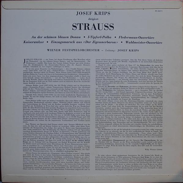 LP Record JOHANN STRAUSS JR. JOSEF KRIPS DI Ein Strauss Konzert M2271 Musical Masterp 1963 Germany Classical Used