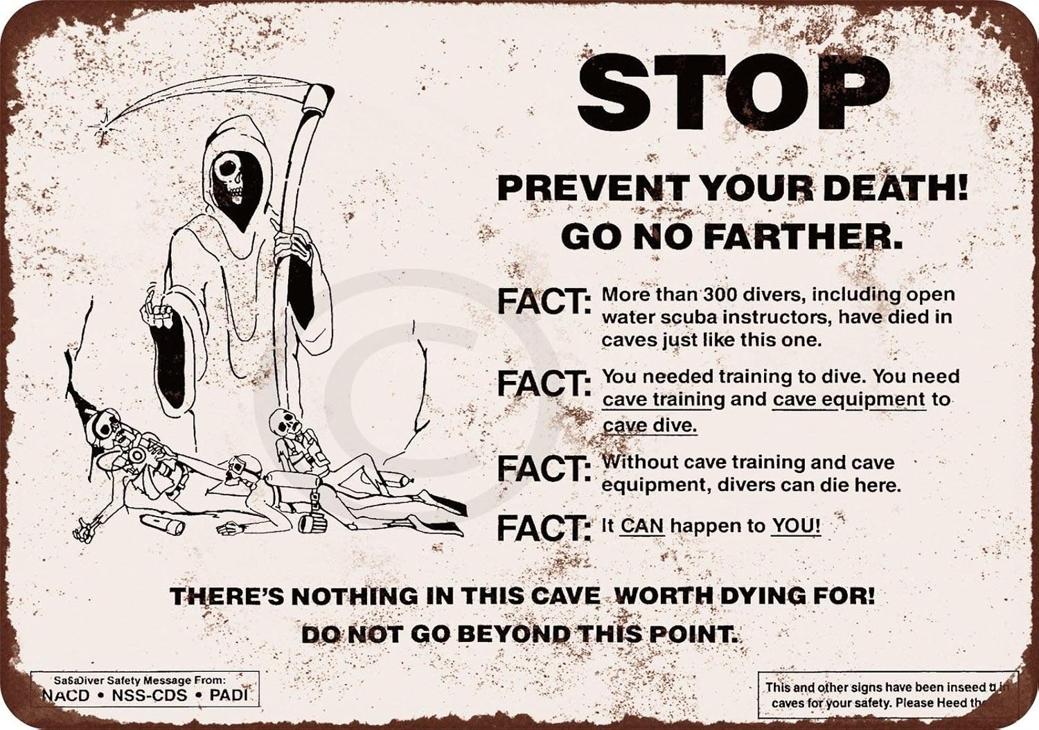 Metal Tin Sign For Cave Diving Warning Reproduction Metal Sign 20x30cm(7.8x11.8inch)