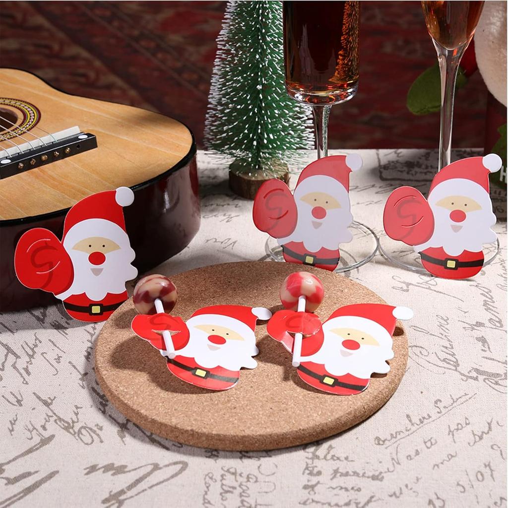 Tarjetas de Papel para Piruletas de Navidad Papá Noel Dulces Recuerdos de Fiesta Tarjetas de Felicitación Paquete de Soporte para Piruletas para Niños Decoración de Fiesta de Año Nuevo