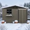 Brown Galvanized Steel Outdoor Tool Shed, Dimensions 295 × 243.6 cm (7.19 m²), with Openable Windows, Lockable Door and Flower Rack, Waterproof
