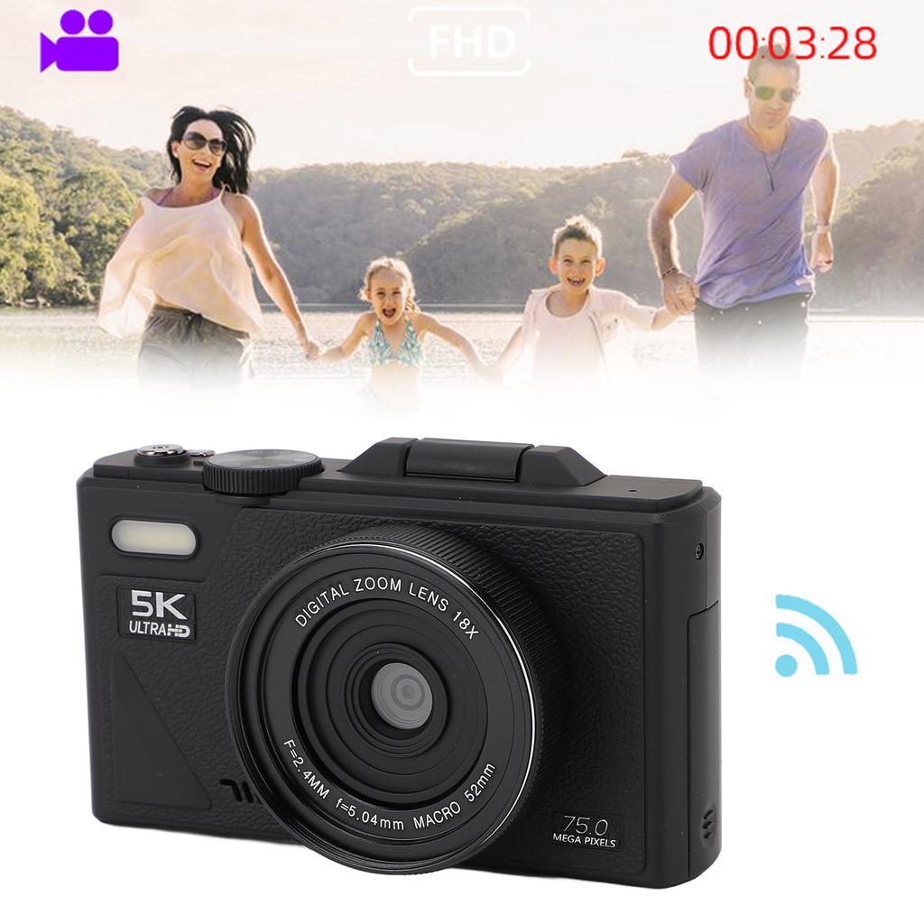 5K Digital Camera 75MP HD 18X Digital Zoom Autofocus Retro Mirrorless Camera with 3 Inch Screen for Travel Photography