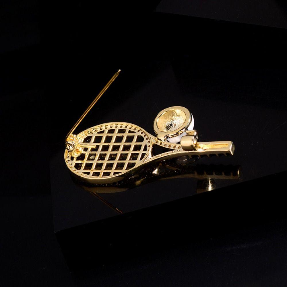Zircon Enamel Metal Clothes Pin Rhinestone Gold Brooch Fashion Tennis Racket Brooch  Gift