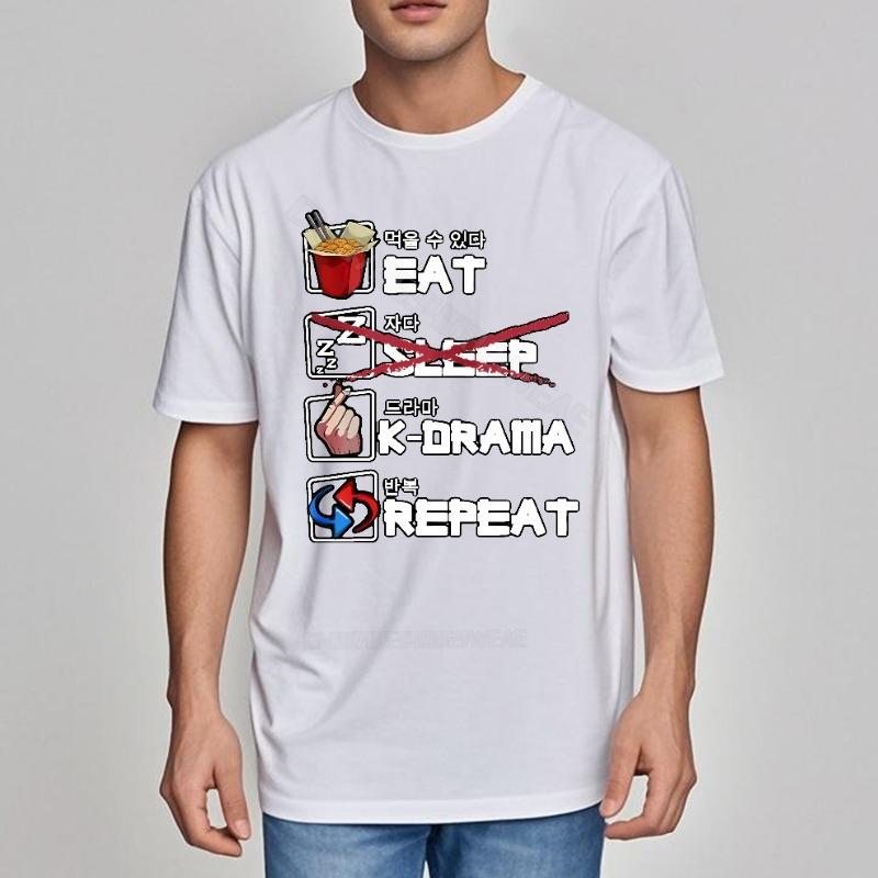 Tshirts For Unisex Soft Short Sleeve Shirt Eat Sleep K Drama Repeat Oneck Workout Tshirt Hiphop Short Sleeve Shirt Short Sleev