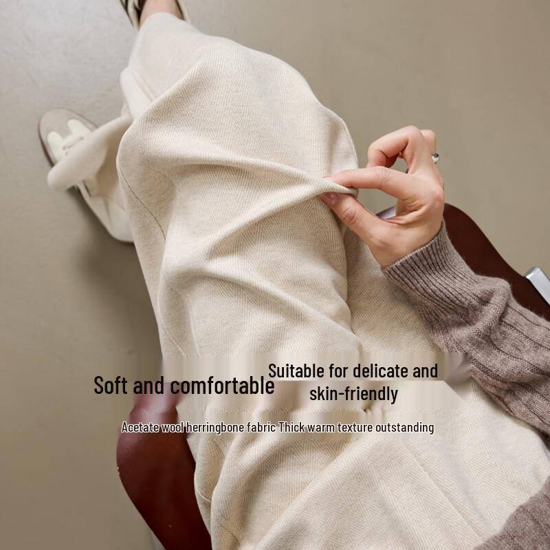 Women's Loose Fit Acetate Wool Straight-Leg Casual Pants