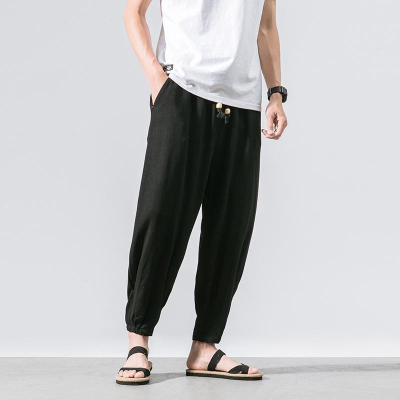 Linen Men's Casual Pants, Loose Cotton and Linen Men's Pants, Men's Long Pants, Breathable Linen Fabric Elastic Waist Casual Pants