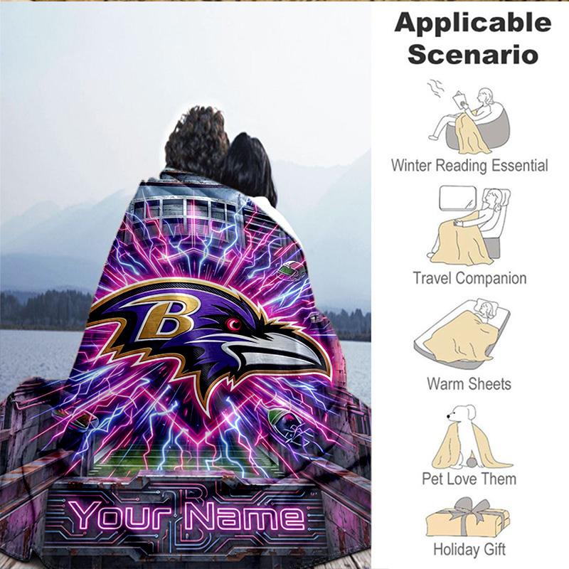 1PC Custom Name Blanket Baltimore Team Spirit Flannel Blankets Patterns Throw Blanket All-Season Soft Gift for Couch, Bed, Camping, Birthday Gifts