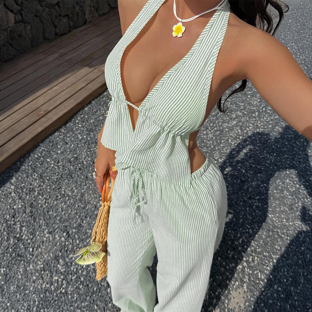 DiYun Women s Summer Vacation Vest and Pants Suit - Casual European/American Style 2026 Large светло-зеленый