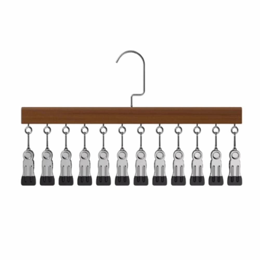 10/12 Clips Wood Hanger 360°Rotation Storage Rack Rotatable Clothes Hanging Hook Socks Hanging