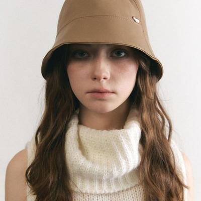 ACCLET Wide Brim Leather Bucket Hat H015_CAMEL