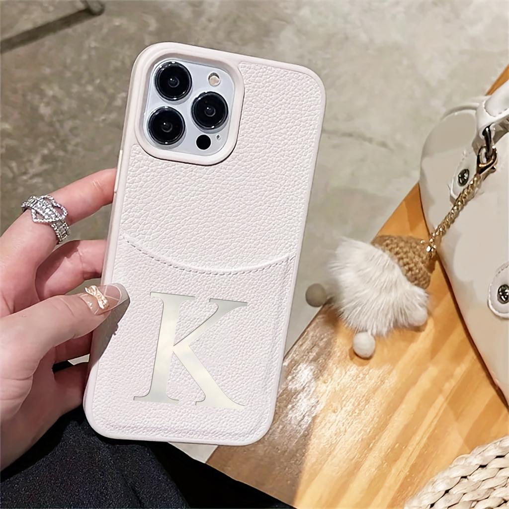 Custom Name Initial Big Letter Insert Card Phone Case For iPhone 16 15 14 13 12 Pro Max Plus Hot Foil Stamping Faux Leather Case