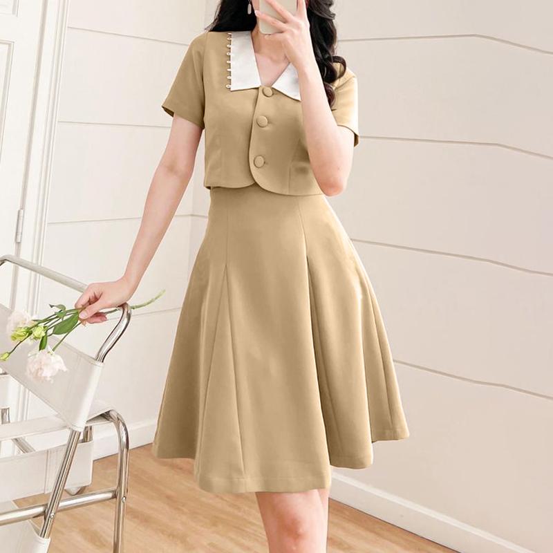 

ZANZEA Женские блузки с коротким рукавом и юбки Летние комплекты из двух частей M