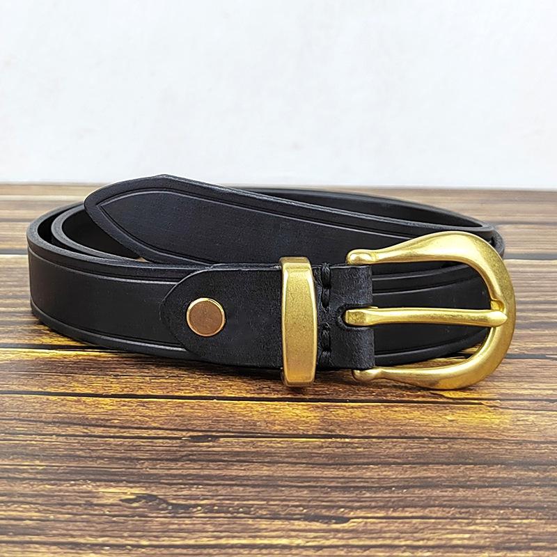 Copper Buckle Belt Women'S Genuine Leather Pin Buckle Fashion First Layer Cowhide Handmade Retro Belt Women'S Simple Thin Belt Tide