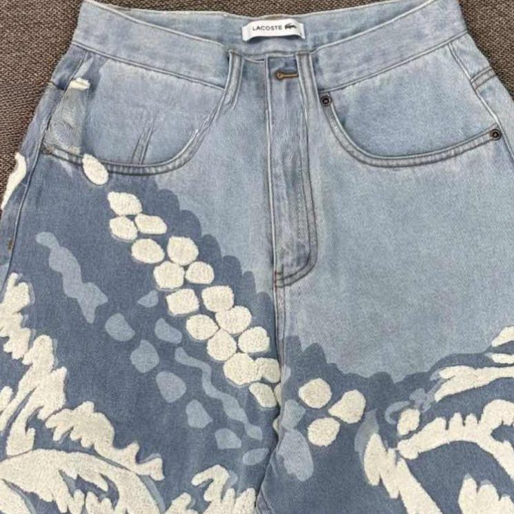 RogueWave Crocodile Embroidery Denim Shorts High Waist Loose Knee Length Trousers American Streetwear Jeans