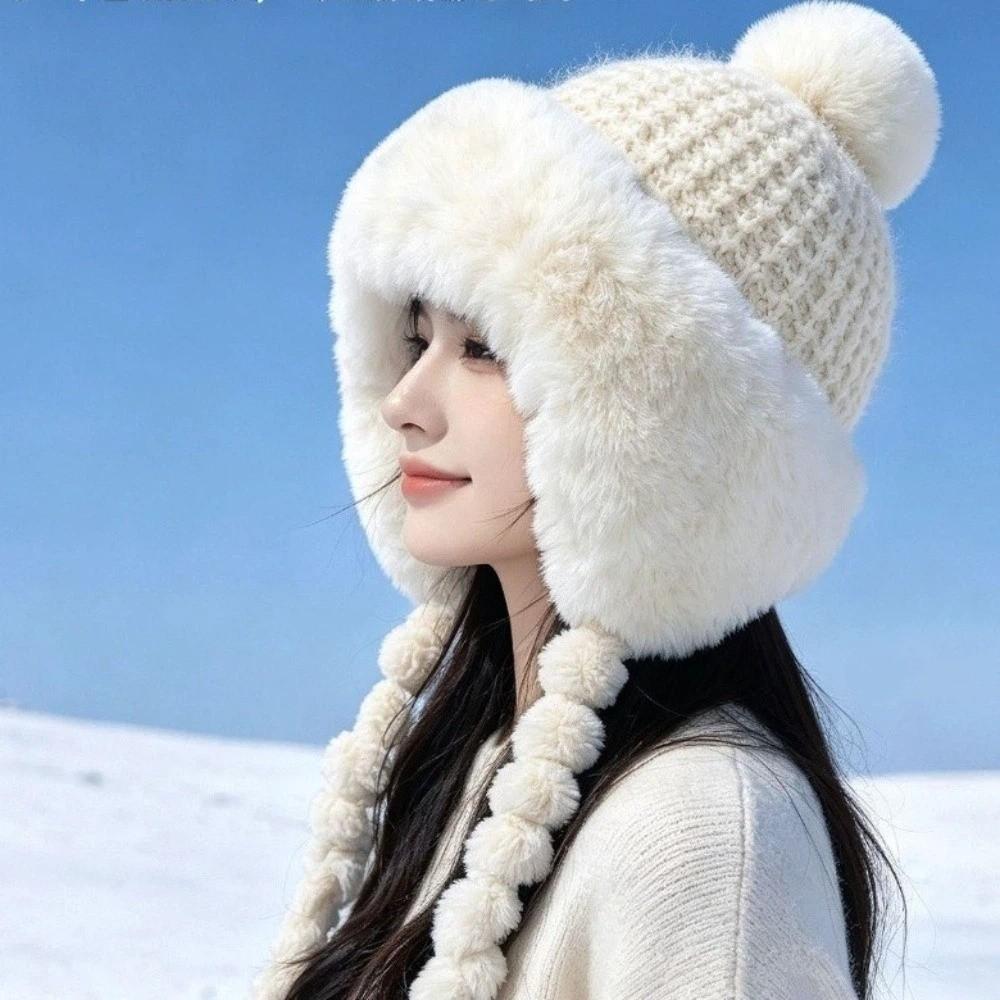 Thickened Beanie Cap with Straps Ear Protection Hat Fashion Knitted Hat  Winter