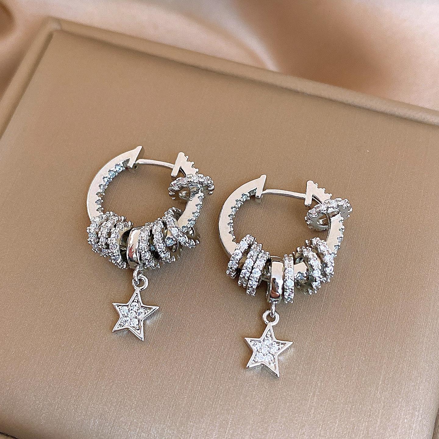 Vintage medieval zircon geometric star fringed earrings ear buckles personalized simple earrings