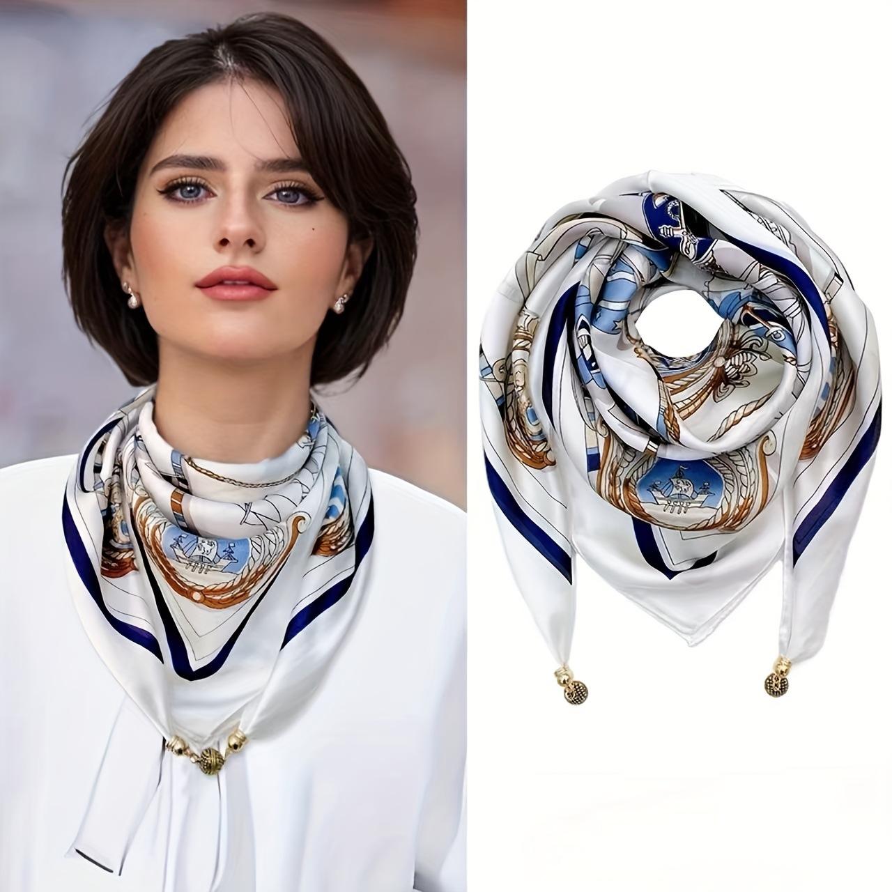 Магнитная пряжка Треугольный квадратный шарф Шелковый шарф Женский Весенне-осенний Летний Тонкий шарф 70x70см