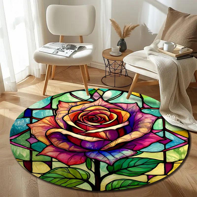 Serene Round Rainbow Multicolor Rug Pad, Non-Slip Floor Mat for Nursery