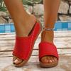 New large size round head retro solid color sandals hollow sewn wedge large size women's shoes