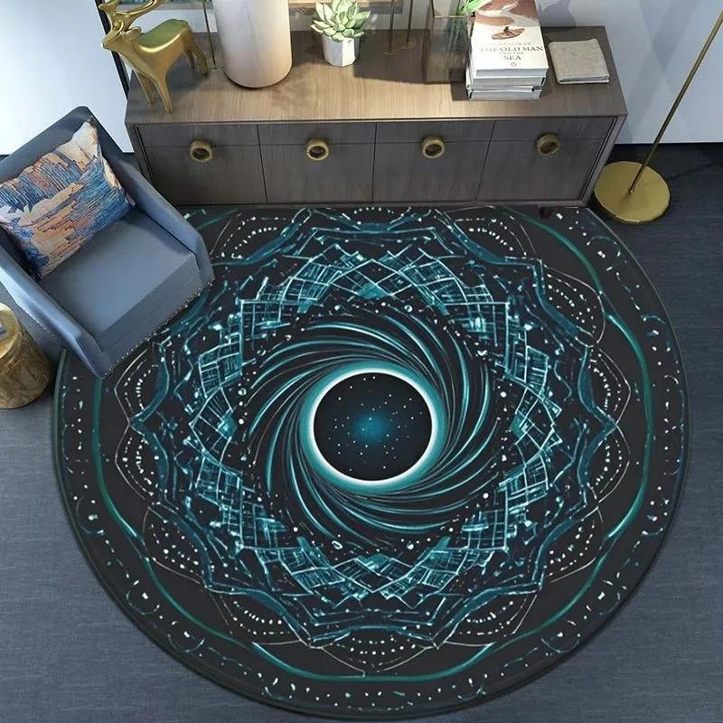 Galaxy Vortex Holographic Horizon Round Carpet, Metaverse Simulated Sci-Fi, Game Room Carpet, Computer Desk & Chair Floor Mat