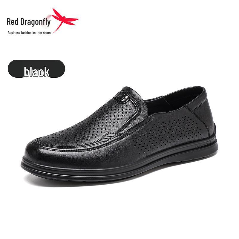 Red Dragonfly Men s Breathable Slip-on Leather Shoes - Summer Hollow-out Casual Flats 43